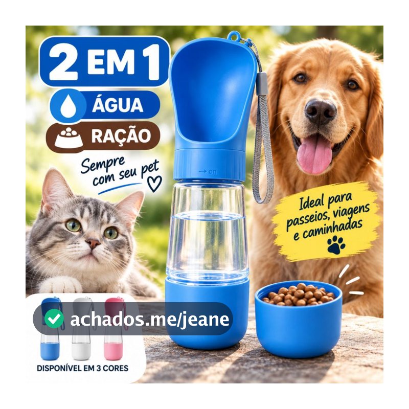 Garrafa Bebedouro Pet Portátil 2 em 1 Água e Ração Cachorro Gato Comedouro Passeio