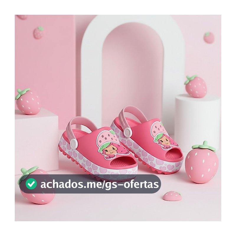 Sandália Infantil Babuche Menina Slide Moranguinho Baby Rosa Confortável Volta as Aulas Verão