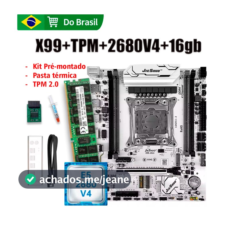KIT X99 PLACA MÃE JIESHUO JS12  + TPM 2.0 +  XEON 2680v4+16gb, NVME 3.0 SUPORTA DDR4 CHIP C612
