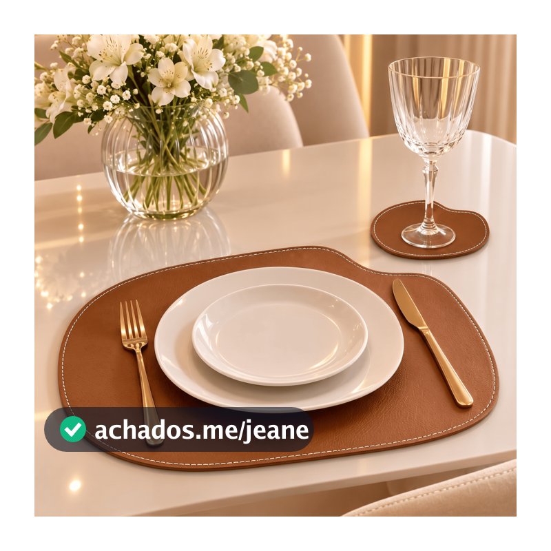 Kit Jogo Americano Em Couro Sintético Premium Mesa Posta Acompanha Porta Copo