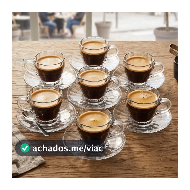 Conjunto de 6 Xícaras de Café Wolff Pétala Vidro com Pires 100ml para Cozinha Mesa Posta Decoração Sala Presente Prático