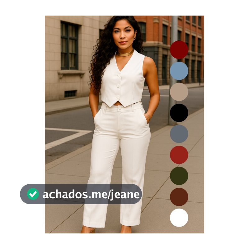 Conjunto Feminino Alfaiataria Blusa Colete e Calça Pantalona Social Elegante Botão Outono Inverno