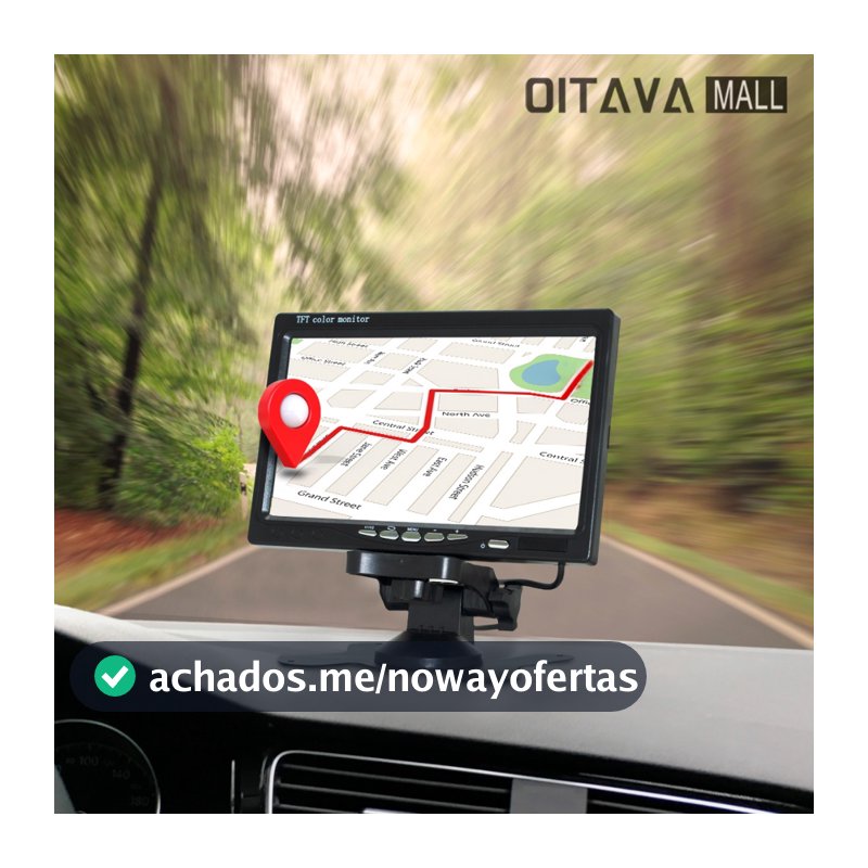 Monitor LCD 7 Pol Automotivo TFT para Câmera de Ré 2 Entradas RCA AV com Controle Remoto