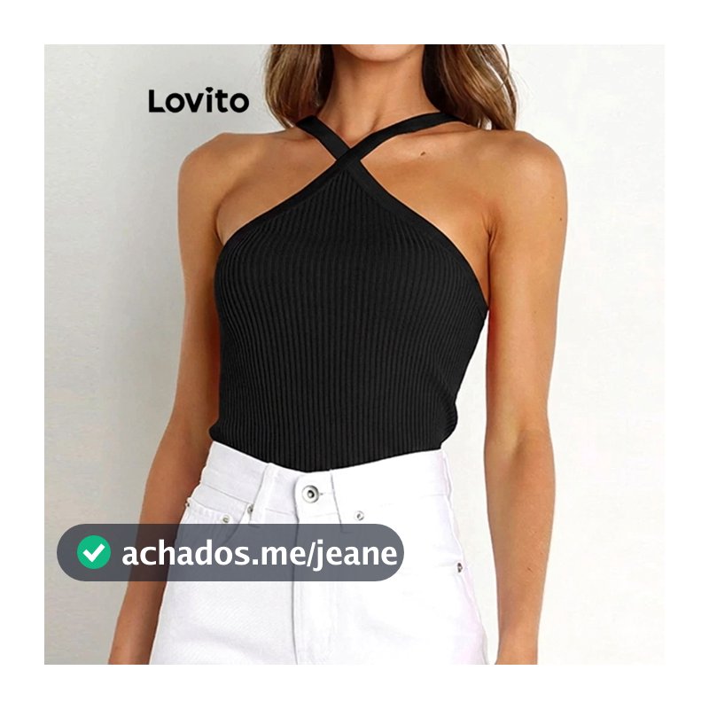 Lovito Blusa Feminina de Tricot com Alças Cruzadas TKNS41BX027