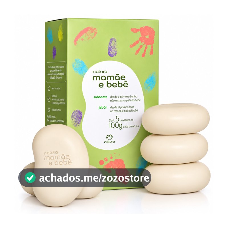 Kit 5 Sabonetes Natura Mamãe e Bebê 100g Cada – Suave para Pele do Bebê