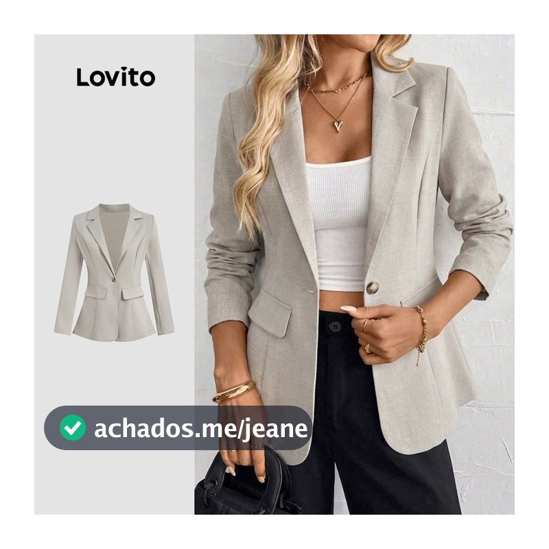 Lovito Elegante Blazer Cinza Frente Abotoada para Mulheres Primavera/Verão LK6LD261