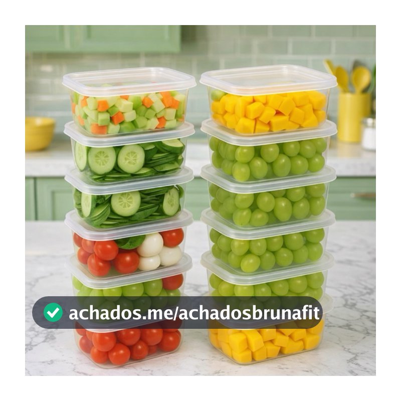 Kit Marmitas Potes Retangulares 300ml Transparente Bpa Free Freezer Microondas Organizador De Alimentos