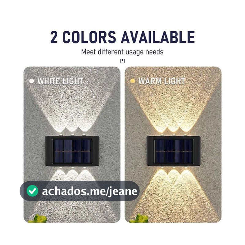 Arandelas Solares Slim com 2 Focos, Luminária 8/10/12 LED Luz Quente, Iluminação Externa para Casa, Jardim e Varan