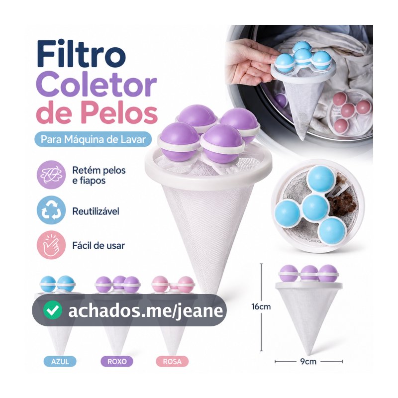 Filtro Coletor de Pelos e Fiapos Flutuante para Máquina de Lavar Roupa Reutilizável Anti Pelos Pet