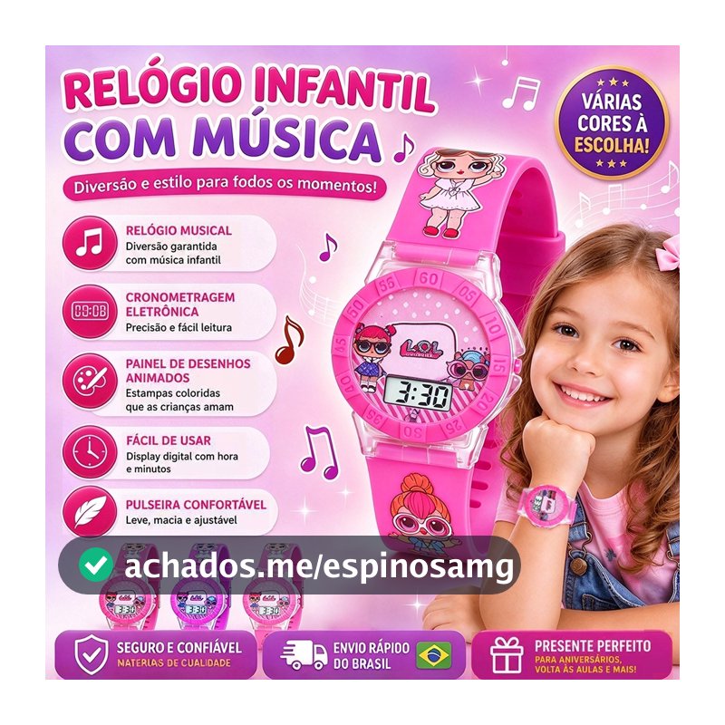 Relógio Infantil Meninino Menina Criança Digital Com Luzes E Música Ideal Para Presentear Crianças