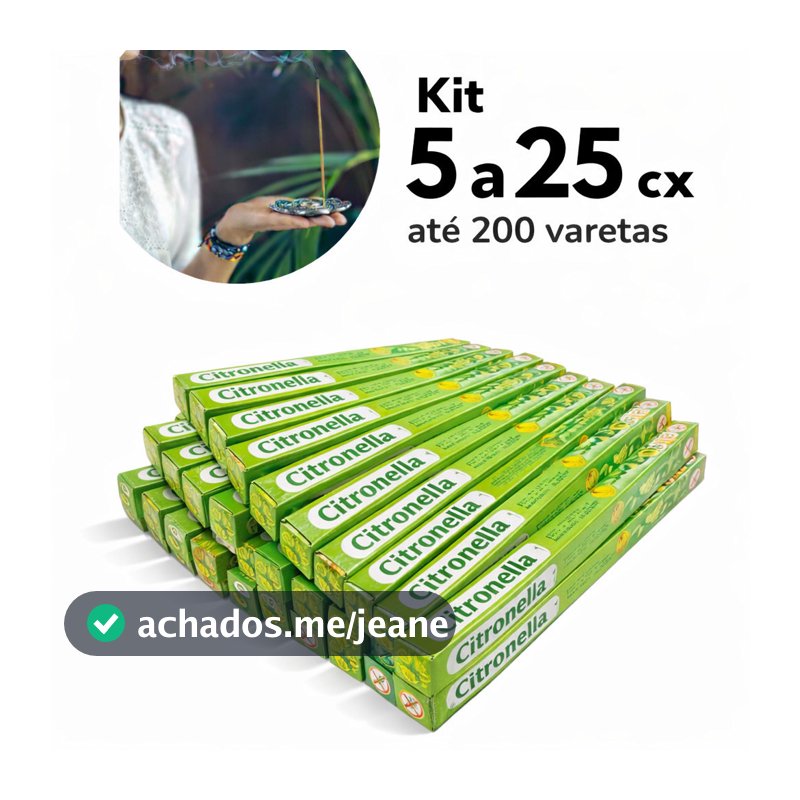 Incenso Natural Premium Citronela Repelente Espanta Mosca Original Kit 5 a 25 Caixas com 200 Varetas Aromático
