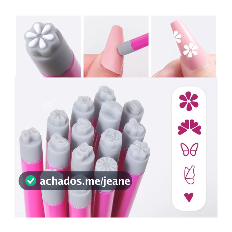 Kit 10 Carimbo de Unha Nail Art Caneta Modeladora Desenhos Diversos Decoração de Unhas Fácil de Usar