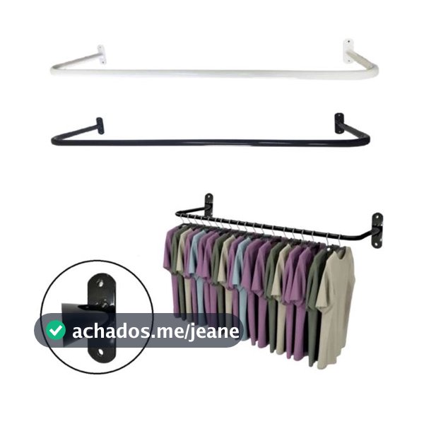 Arara Cabide Parede Reto 1.00 Metro Branco Expositor de Roupas Cabideiro Lojas Casa