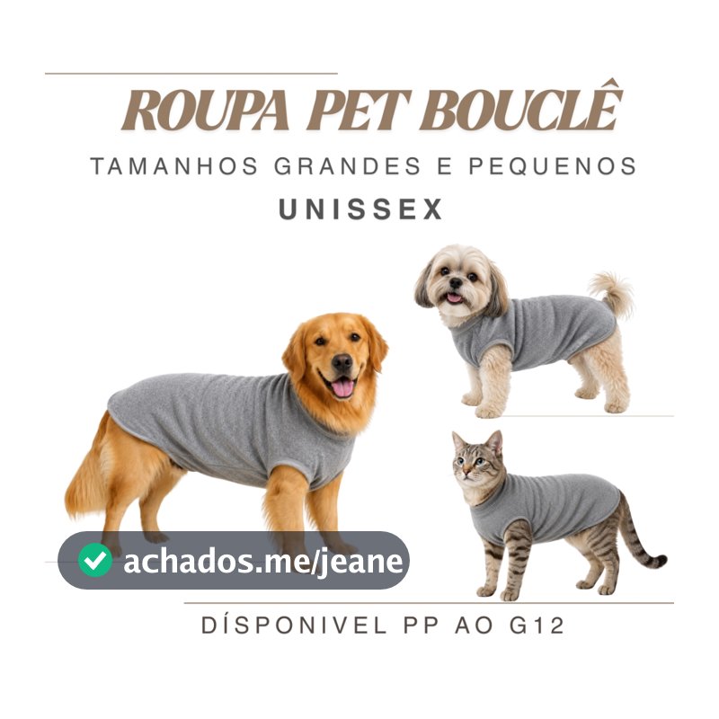 Roupa Pet Soft Bouclê Unissex Mescla PP ao G12 – Conforto e Proteção para Cães e Gatos