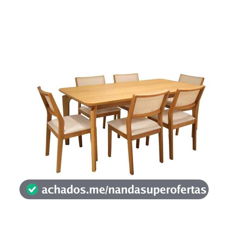Conjunto Sala de Jantar Mesa Siena 180x90 Tampo Madeira 6 Cadeiras Viena Tela Madeira Cinamomo