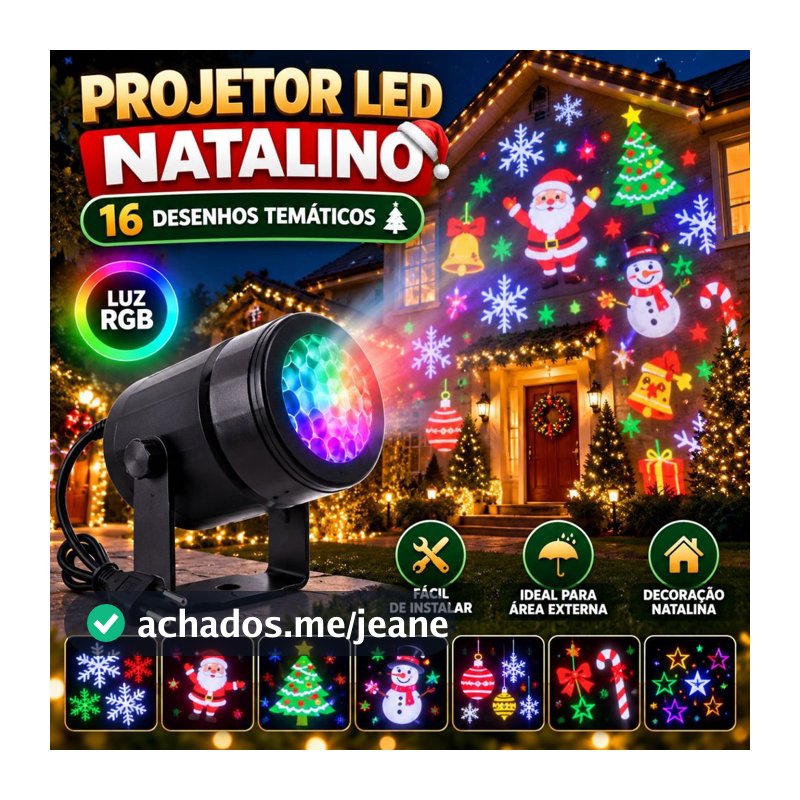 Projetor LED Natalino 16 Desenhos de Natal Luzes Decoração Natalinos Projeção 3D Casa Jardim Festas Parede