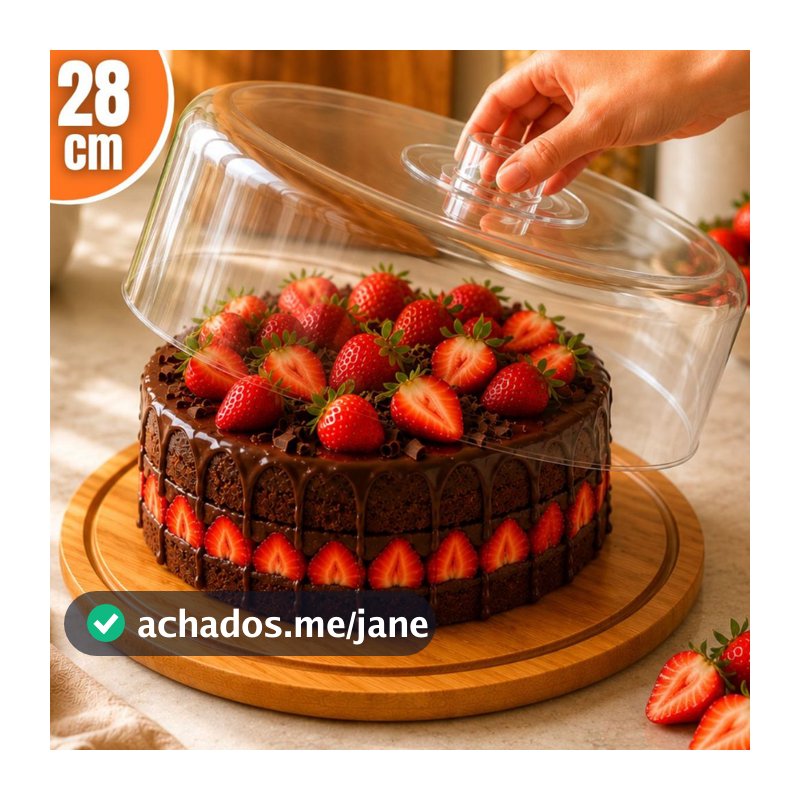 Boleira Base Bambu Com Tampa Em Acrílico Porta Bolo Queijeira Doces Torta Pudim Queijo Grande 28cm