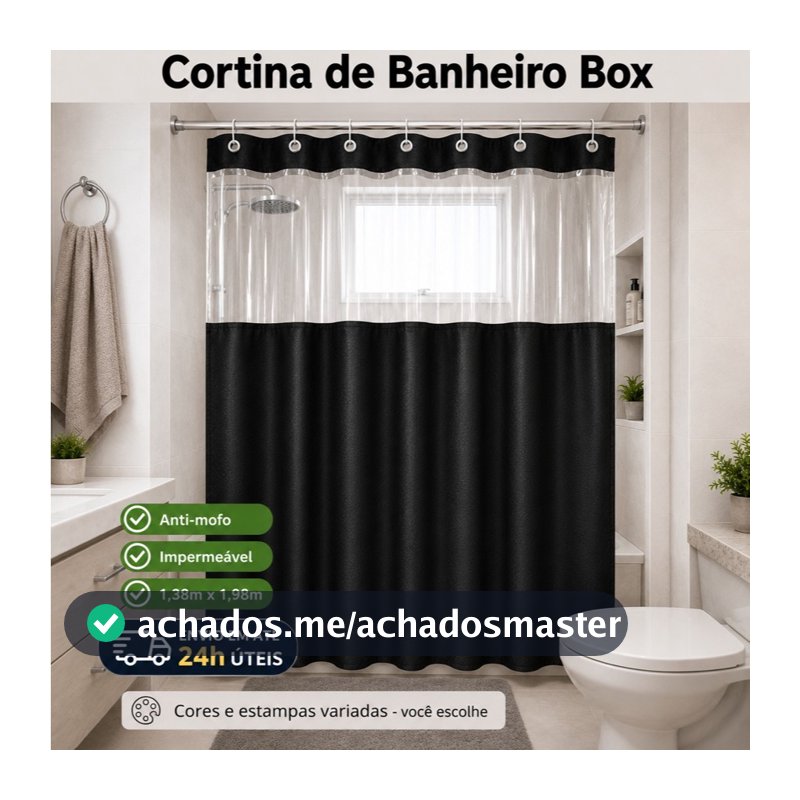 Cortina Para Banheiro Box em PVC ou Vinil Anti Mofo Com Ganchos Alta Qualidade