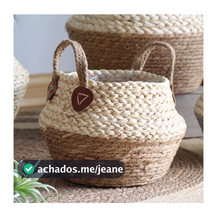 Cesto Palha Artesanal Vaso Cachepot Natural Decoração Flores