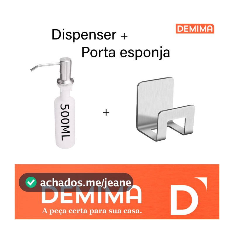 Kit Dispenser 500ml inox + Porta Esponja  - Demima