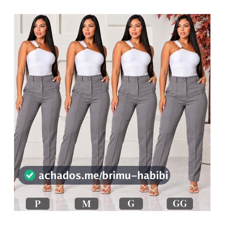 Calça Alfaiataria Social Casual Feminina Bolsos  Botão Forrado Elegante Cintura Alta Confortável