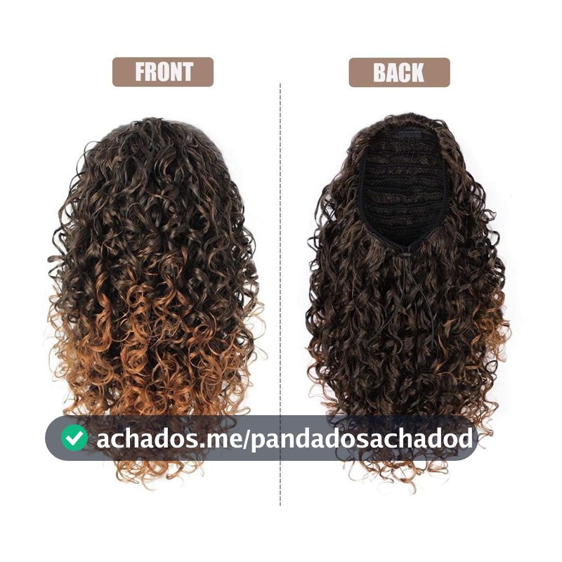Peruca de Cabelo Humano Cacheado com Rabo de Cavalo Elástico Fibra Química para Mulheres MAHV FGX1