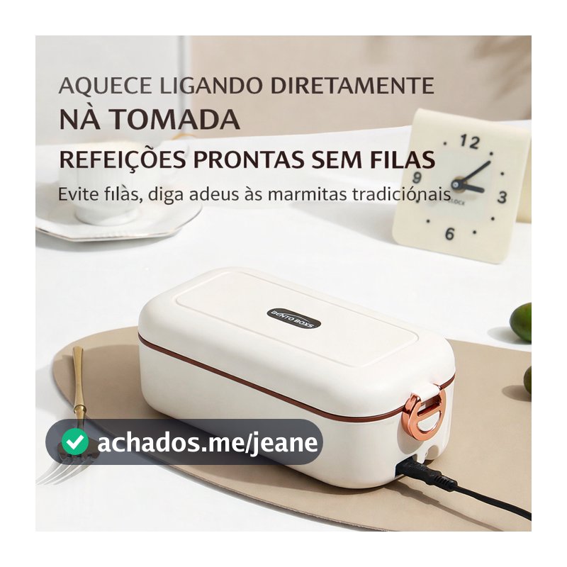 Lancheira Elétrica Inteligente Aço Inoxidável Com Talheres Hashi e Colher - F023
