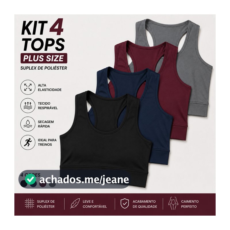 Kit 4 Ou Apenas 2 Top Feminino Fitness Plus Size Moda Academia Confortável Alça Grossa