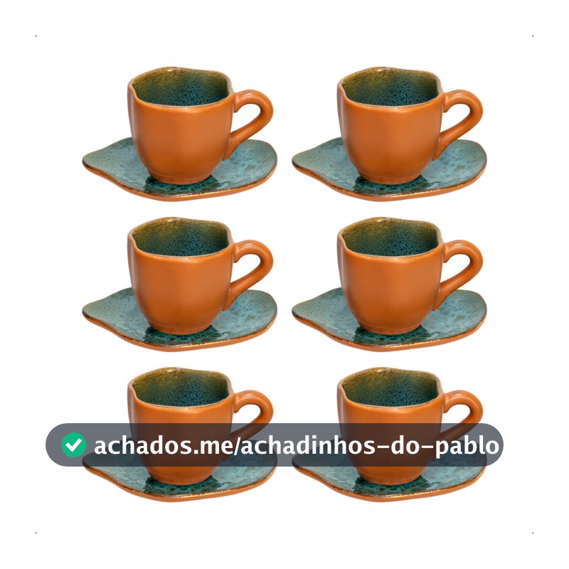 Kit 6 Xícaras De Café E Pires Orgânicos De 180ml Em Cerâmica