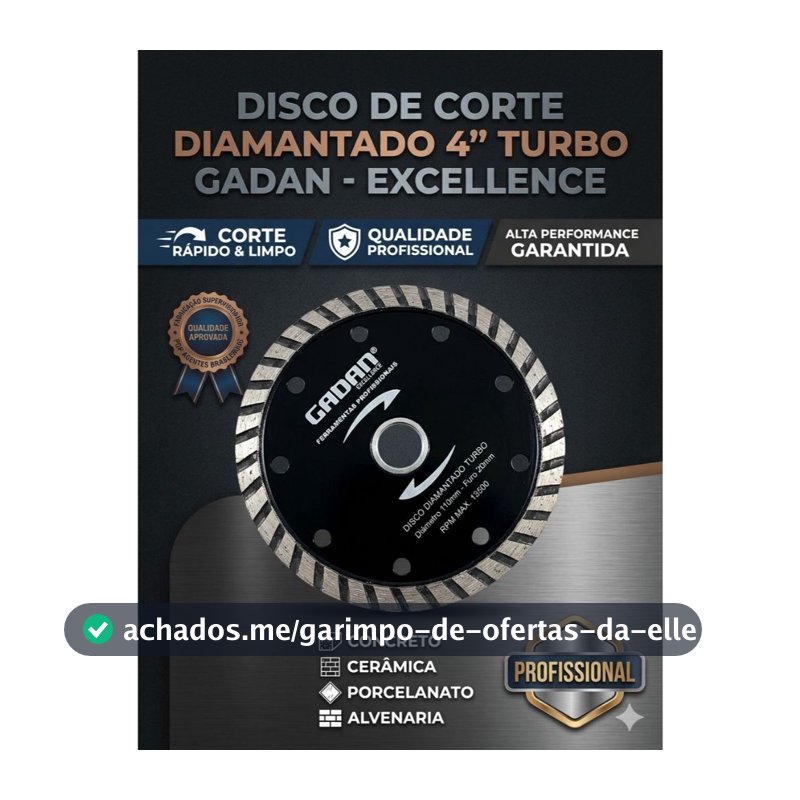 Disco de Corte Diamantado 4" Turbo Corte Rápido Concreto Cerâmica Alvenaria  Alta Performance