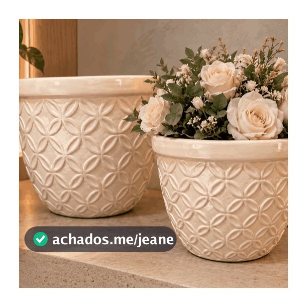 Vaso de Cerâmica Cachepot Flor para Plantas Sala Escritório Decoração Sofisticado OFF WHITE