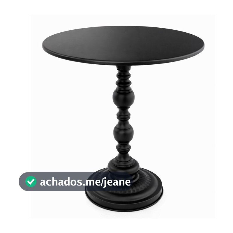 Mesinha Lateral de Apoio Redonda Ferro Mesa Canto Preta Vitino Roma 40cm x 52cm
