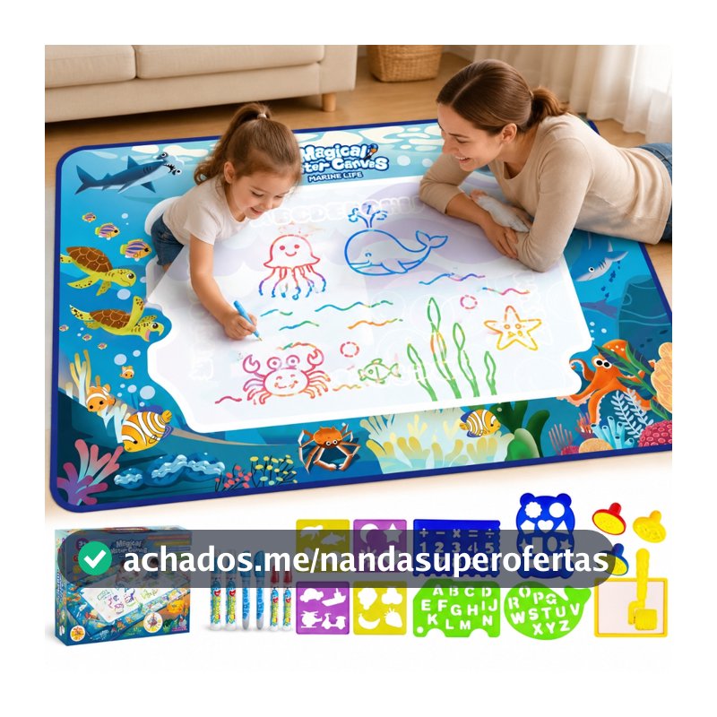 Tapete de Água Mágico Brinquedo Educativo para Criatividade Reutilizável com 3 Canetas Presente