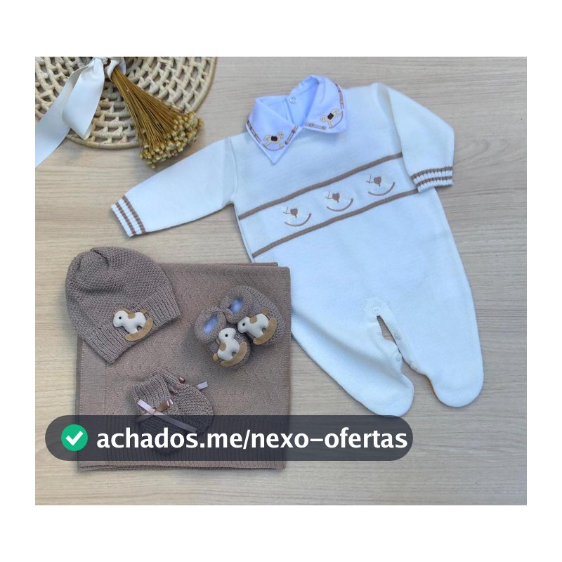 Saída de maternidade menino macacão cavalinho balanço tricot 6 peças