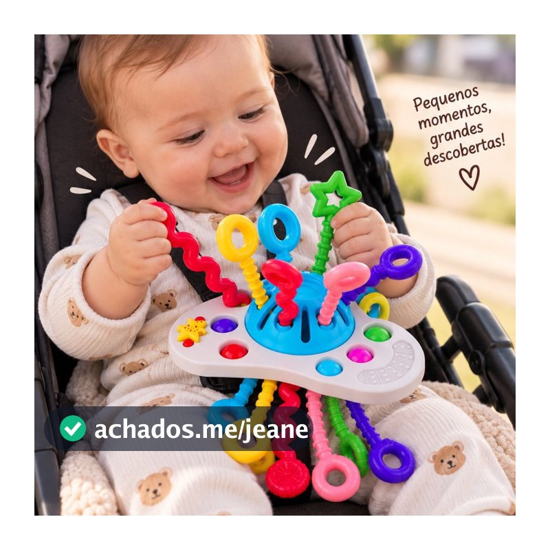 Kit Chocalho Mordedor Macio Infantil para Bebê Sensorial com Corda de Dentição Brinquedo Montessori