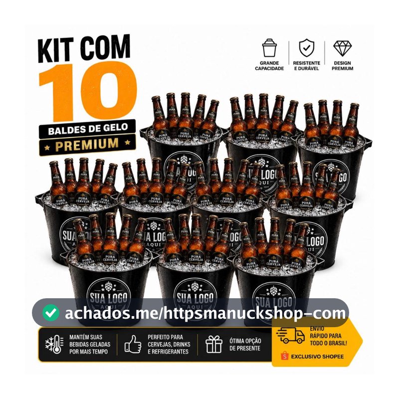 Kit C/10 Balde de Gelo Personalizado 8L Sua Logo Aqui Balde Ideal para Cervej@ Churrasco Festas