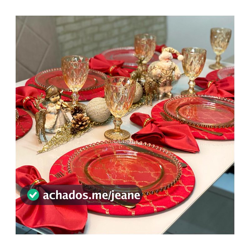Kit Sousplat Mesa Posta Completa de Natal Natalino Vermelho e Dourado Brilhante