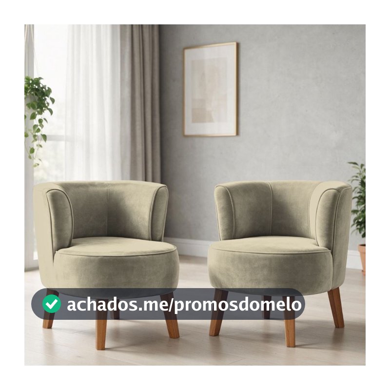 Jogo 2 Poltronas para Sala de Estar Moderna Recepção Tecido Veludo Ergonômica Pés de Madeira