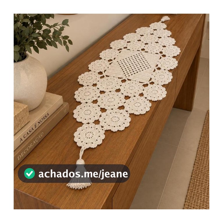 Caminho De Mesa 1mx45cm P Barbante Fino Crochê Artesanal