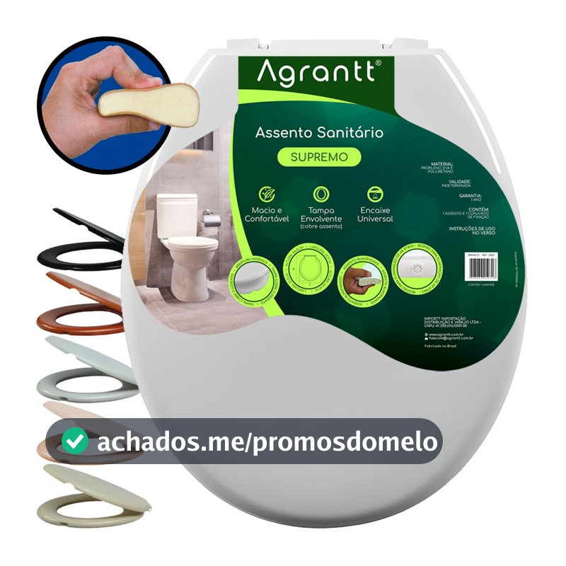 Assento Sanitário Almofadado Supremo Tampa de Vaso Premium Universal Oval Confortável Macio Agrantt