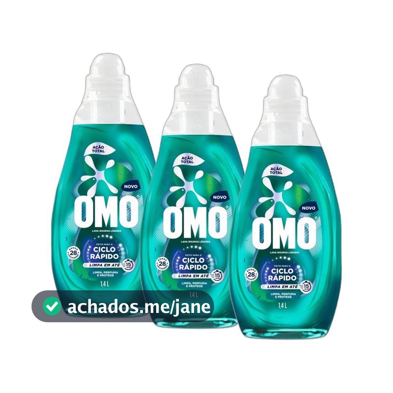 Kit 3 Lava-Roupas Líquido Omo Ciclo Rápido Ação Total Frasco 1,4L cada