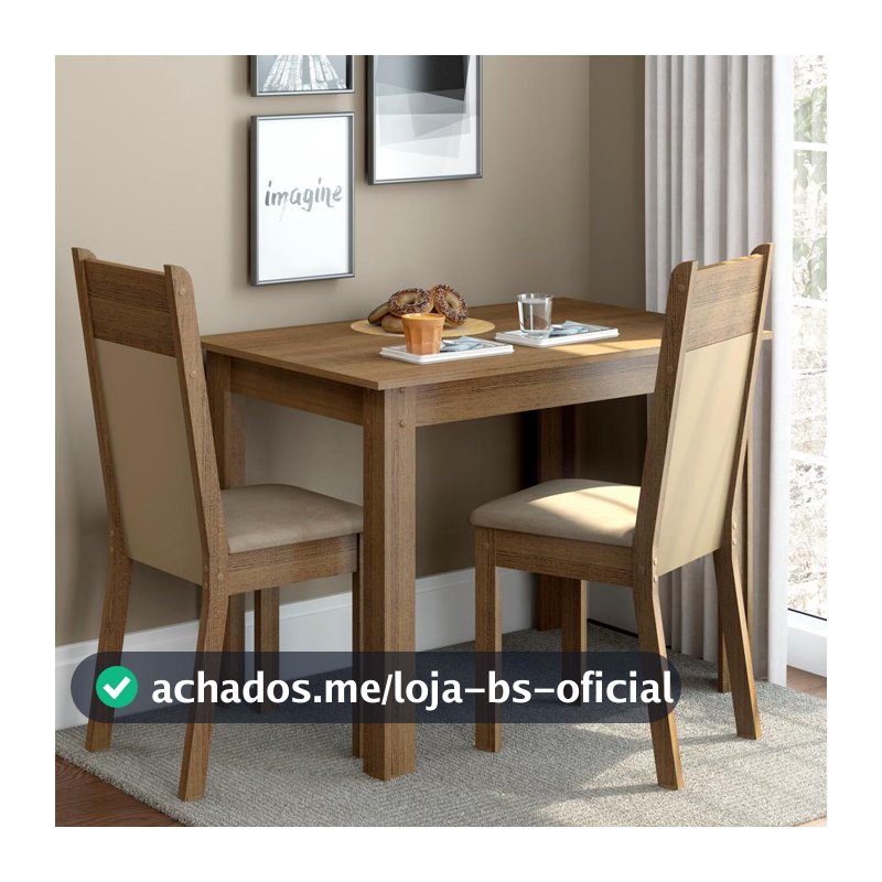 Conjunto Sala de Jantar Madesa Lola Mesa Tampo de Madeira com 2 Cadeiras Rustic/Crema/Pérola