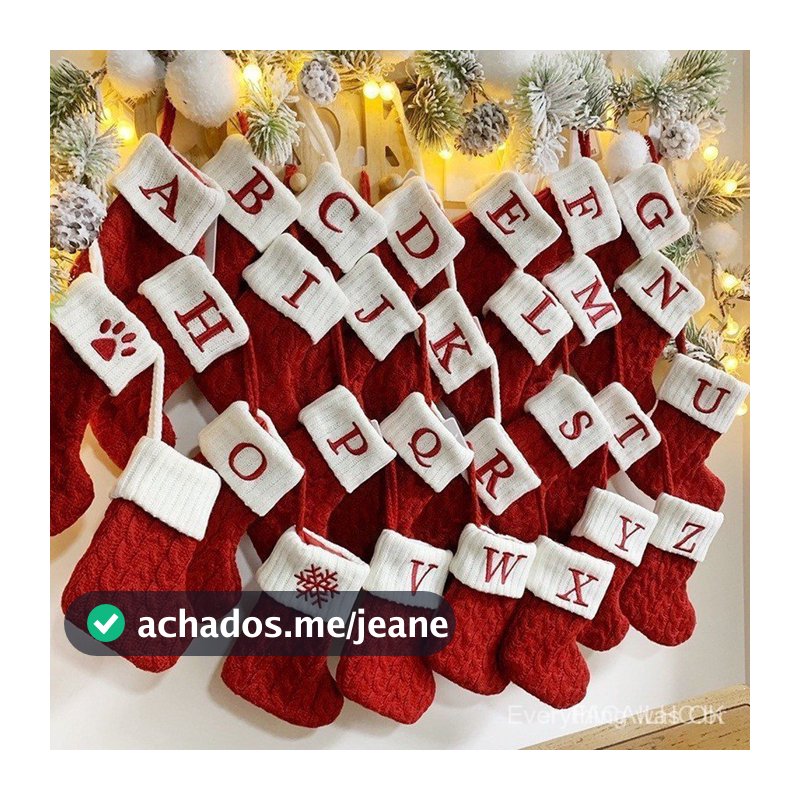 Meias de Natal HFC com Alfabeto, Floco de Neve, Letras Vermelhas, Enfeite de Árvore, Decorações para Casa, Meias de Pres