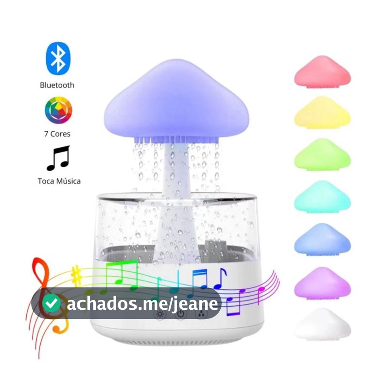 Umidificador Ambiente Difusor De Aroma De Nuvem e Chuva 7 Cores Luz Noturna