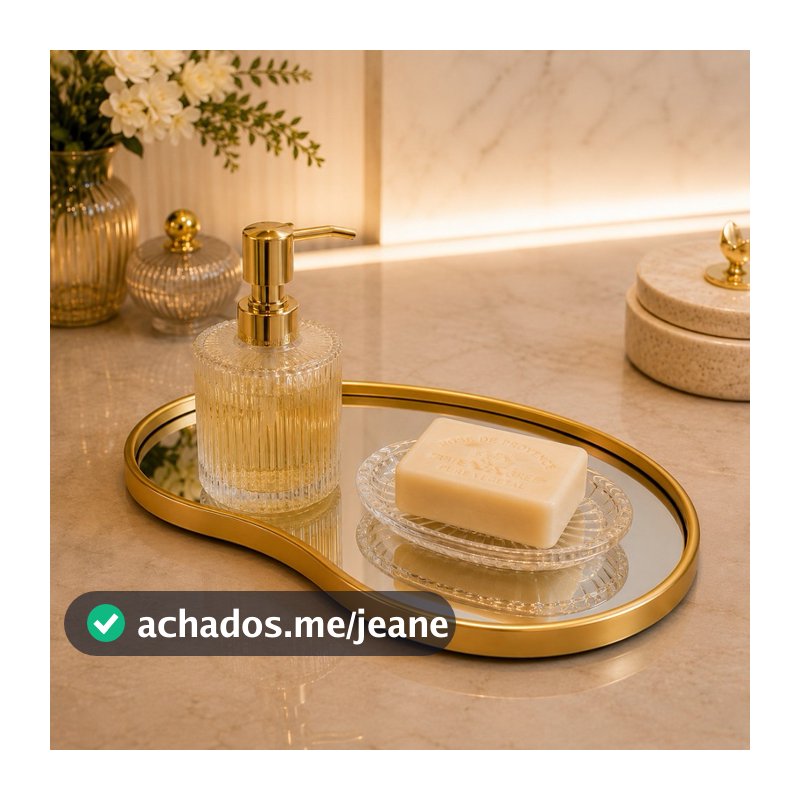 Bandeja Orgânica  Dourada Luxo para Lavabo, Banheiro, Perfumes e Decoração