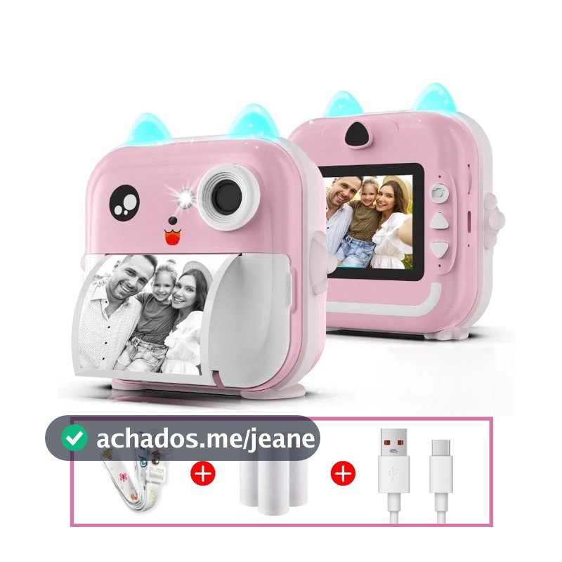 Câmera Fotográfica Infantil Digital que Imprime,Brinquedo De Camera Portátil,Presente Menina Menino de 3,4,5,6,7 anos