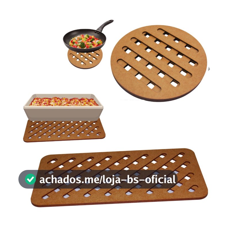 Kit com 8 Descansos de panela + 4 Suporte de travessas para Apoio De Mesa, Cozinha, Design, MDF