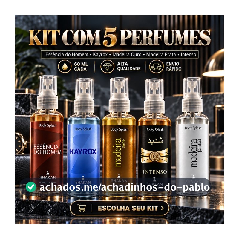 Kit 5 Bodysplash Masculinos Famosos Perfumes Arabes Spray 60ml