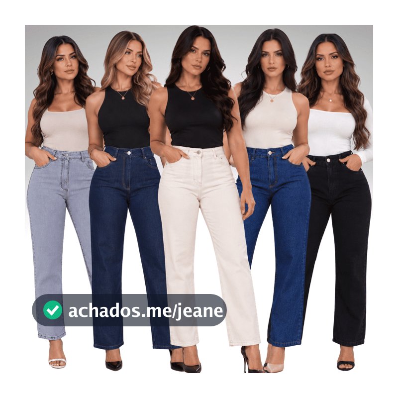 Calça Jeans Reta Feminina Cintura Alta Mom 100% Algodão Premium Confortável
