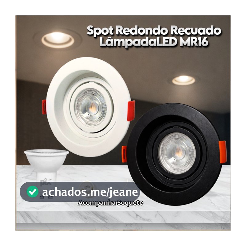 Spot Recuado Embutir MR16 Redondo + Lâmpada LED GU10
